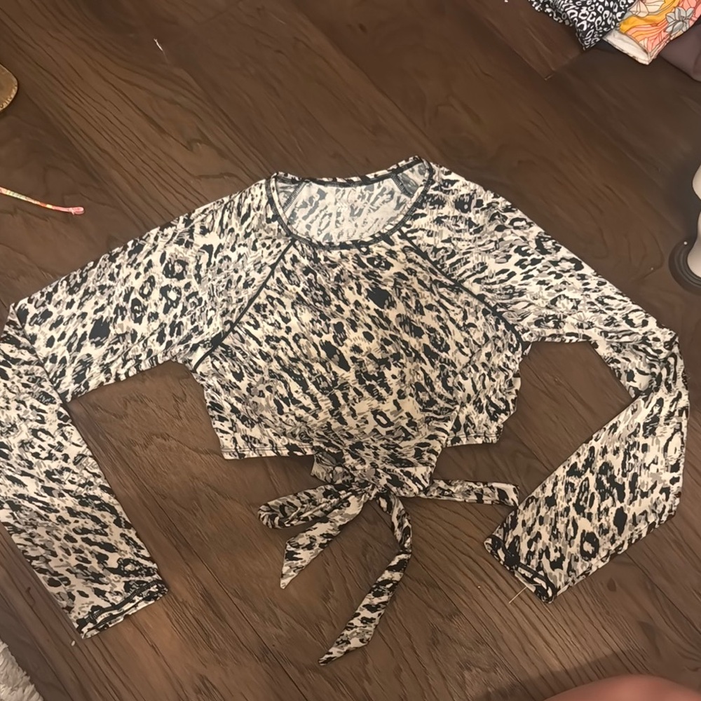 Leopard Print Rash Guard with Tie